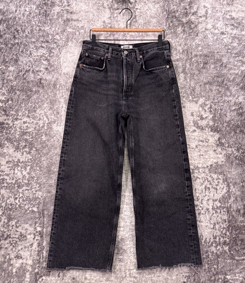 AGOLDE Jeans 26 Womens Low Slung Baggy Black Wash Raw Hem Denim